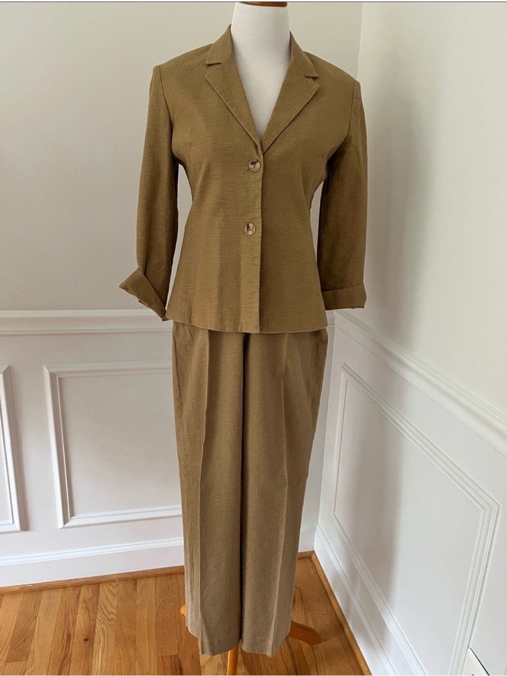 Cleo Petites Linen Blend Tan Pantsuit Blazer & Pants Size 4P